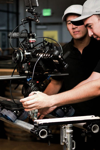 video experts inspecting camera